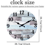 Xnm Blue Wood Wall Clocks Battery Operated 12 Inch | Farmhouse Wall Clocks For Living Room Bedroom Kitchen Office Decor Analog Rustic Wall Clock Silent (Mdf No Solid Wood)