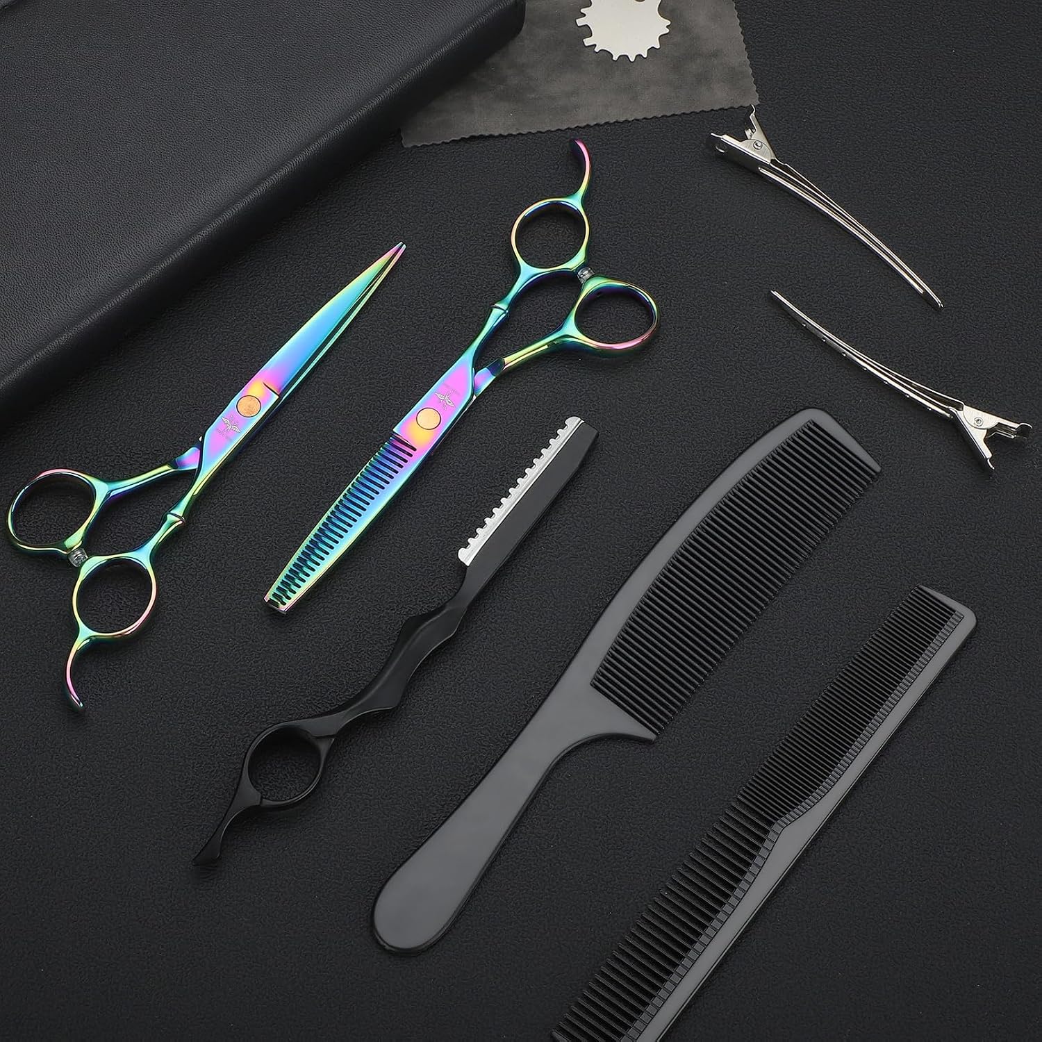 Hair Cutting Scissors Kit, Professional Barber Scissors Hairdressing Shears Set With Stainless Steel Hair Scissor Thinning Scissor For Men Women Pet 10 Pcs Rainbow