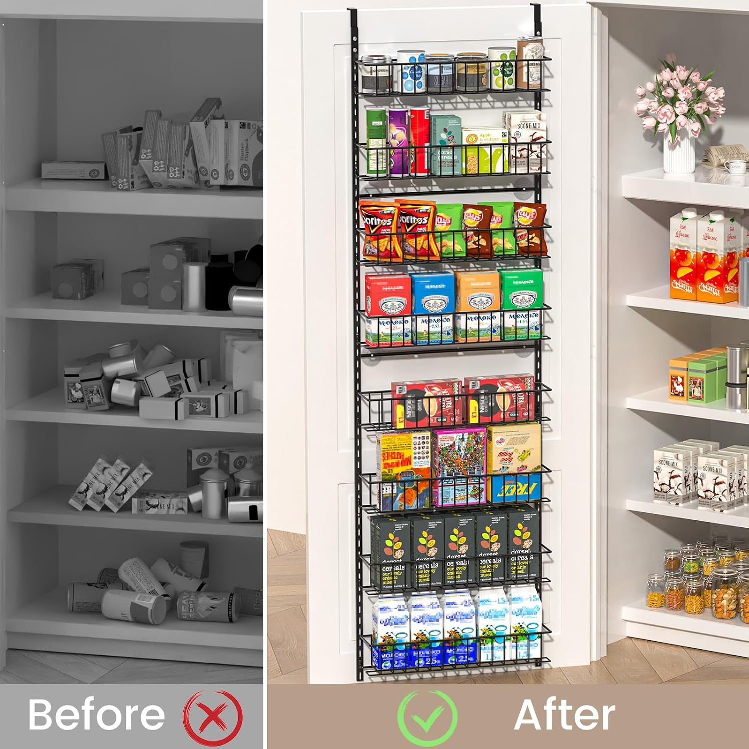 Elegantarray 8-Tier Pantry Door Organizer, Over The Door Pantry Organizer Rack And Storage, Hanging Spice Rack Shelves Door, Home Office Laundry Room Bathroom & Kitchen Organization Essentials Metal