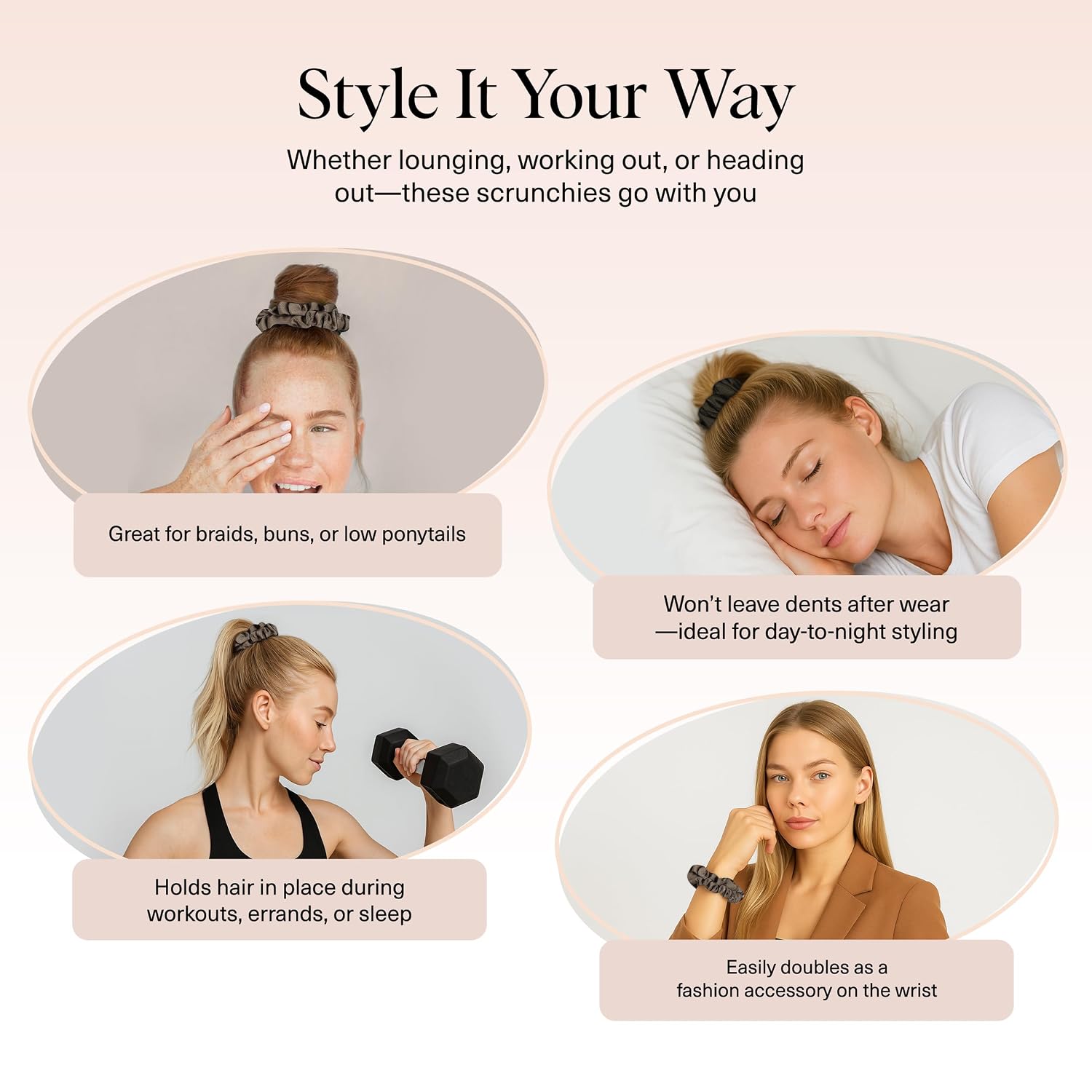 Kitsch Ultra-Petite Satin Scrunchies For Women - No Crease, Frizz-Free Sleep | Softer Than Silk Scrunchies Gentle On Hair Scrunchies For All Hair Types | Stylish Hair Accessories - Eucalyptus, 6Pcs