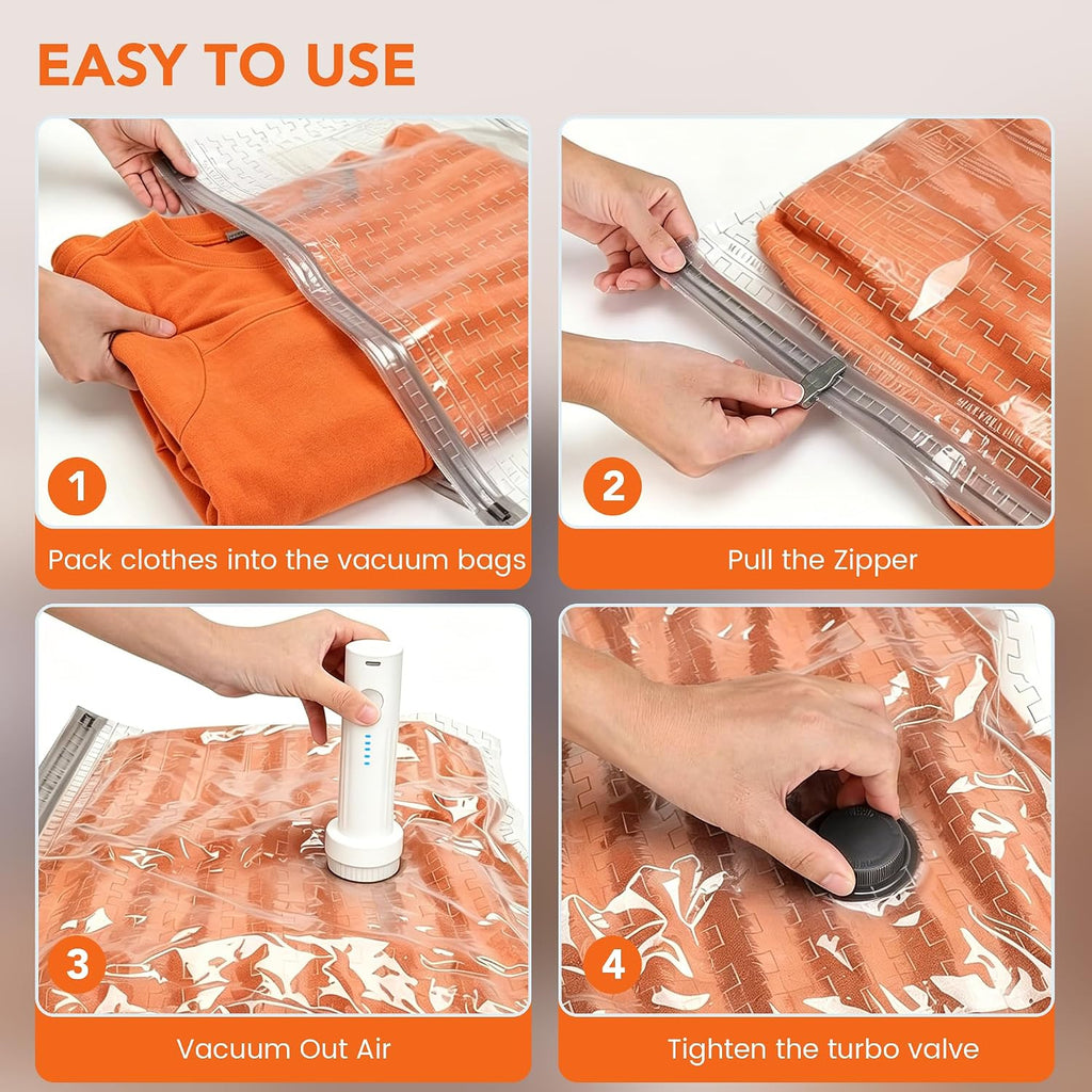 Vacuum Storage Bags With Electric Pump,15 Pack 4 Sizes Thickened Space Saver Bags,Airtight Leak-Proof Compression Bags For Clothes,Comforters,Blankets,Bedding,Reusable Closet Organizer For Home Travel