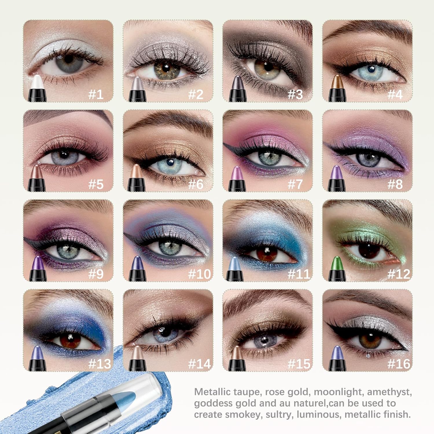 VolksRose 16 Colors Eyeshadow Shimmer Stick, Highlighter Eye Shadow Sticks Set, Colorful Eyeshadow Pencil Crayon Creamy, Waterproof Pearly Sparkle Glitter Cream Stick Pen EyeLiner Makeup for Women