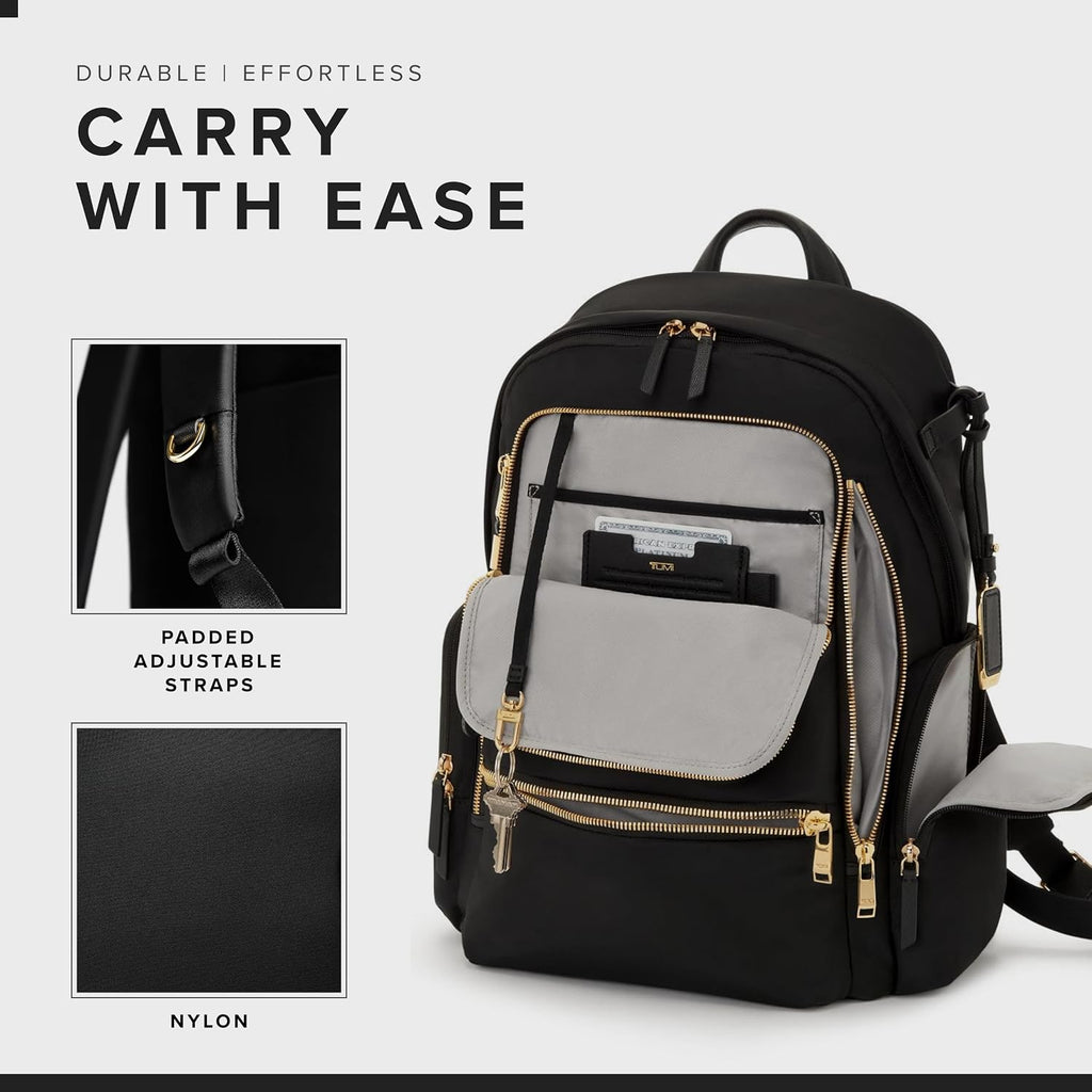Tumi - Voyageur Celina Backpack - Women'S Work And Travel Bag - 16.0" X 10.6" X 6.5" - Holds Up To 16" Laptop - Black & Gold Hardware