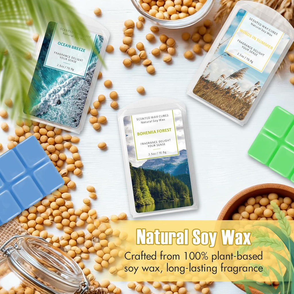 Wax Melts Wax Cubes, Soy Wax Cubes For Wax Warmer, Ocean Breeze, Fresh Linen, Bohemia Forest, Winds In Summer, 4 X 2.5 Oz