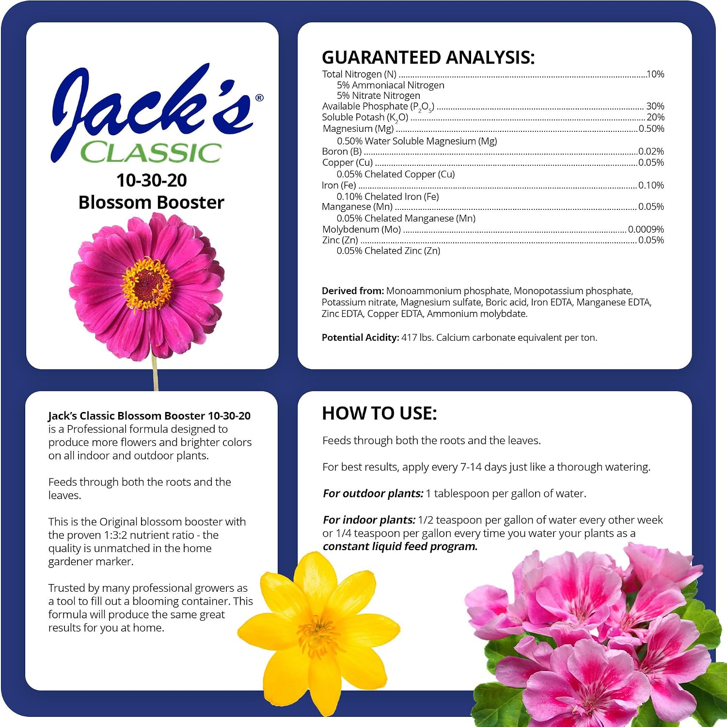 Jack'S Classic 10-30-20 Blossom Booster Water-Soluble Fertilizer With Micronutrients For Increasing Color And Quantity Of Blooms In Flowering Plants, 1.5Lbs