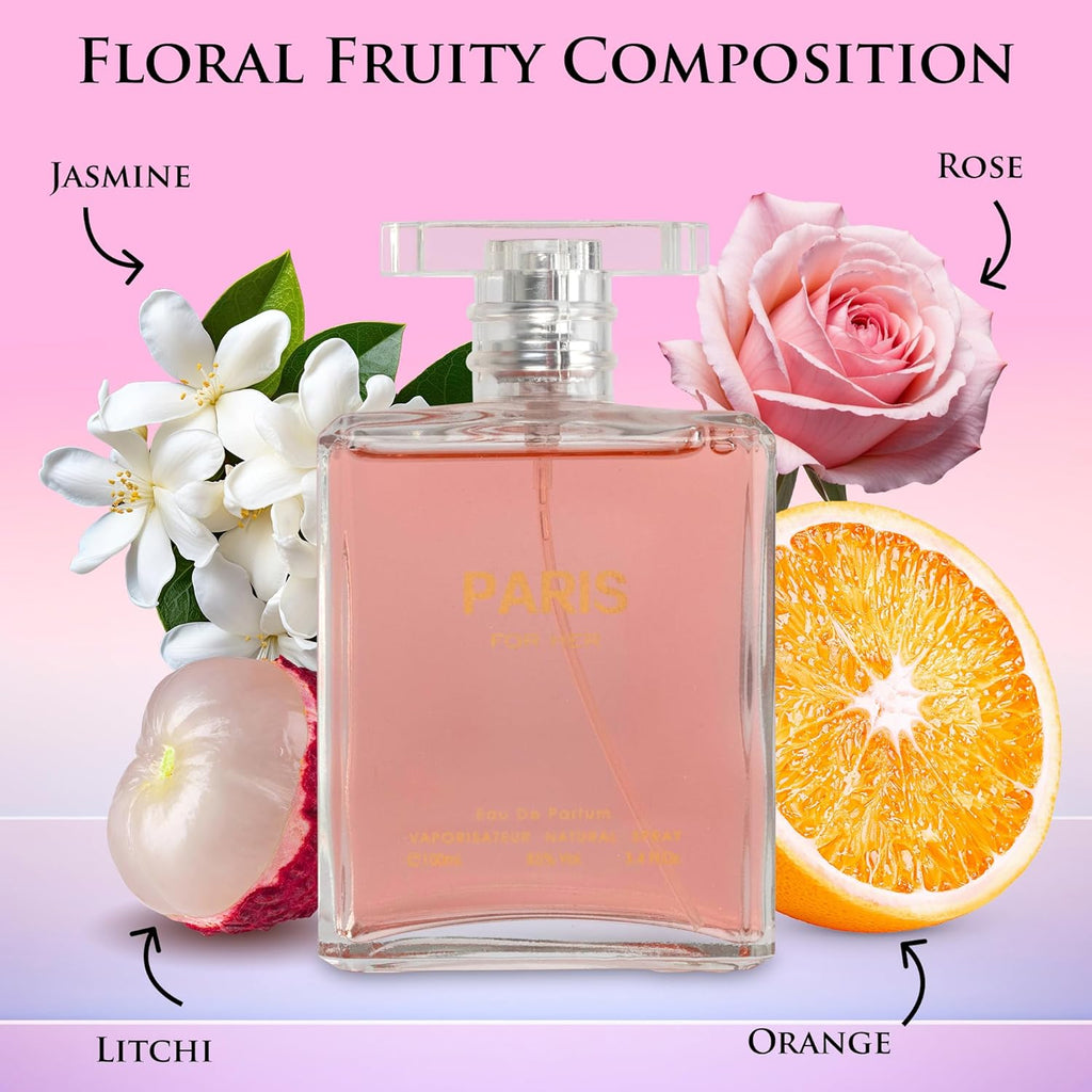 NovoGlow Paris For Her Eau de Parfum Spray Perfume, Fragrance for Women – Daywear Casual Daily Cologne, 3.4 Oz Bottle – Long-Lasting Scent, Ideal Beauty Gift for Birthday, Anniversary