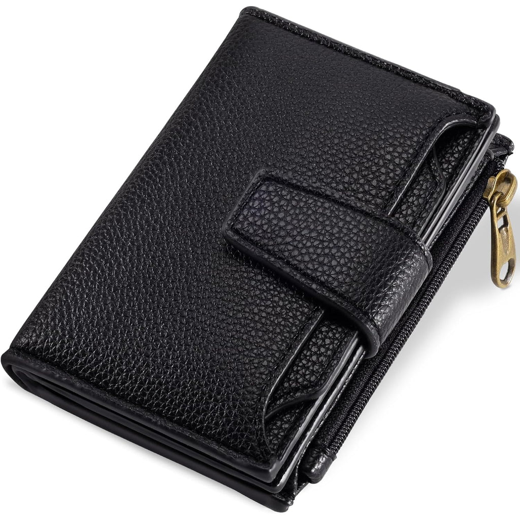 Airkit Small Wallet Women RFID Blocking Soft Leather Bifold Compact Card Holder Wallet for Women with Zipper Coin Pocket 4 ID Window