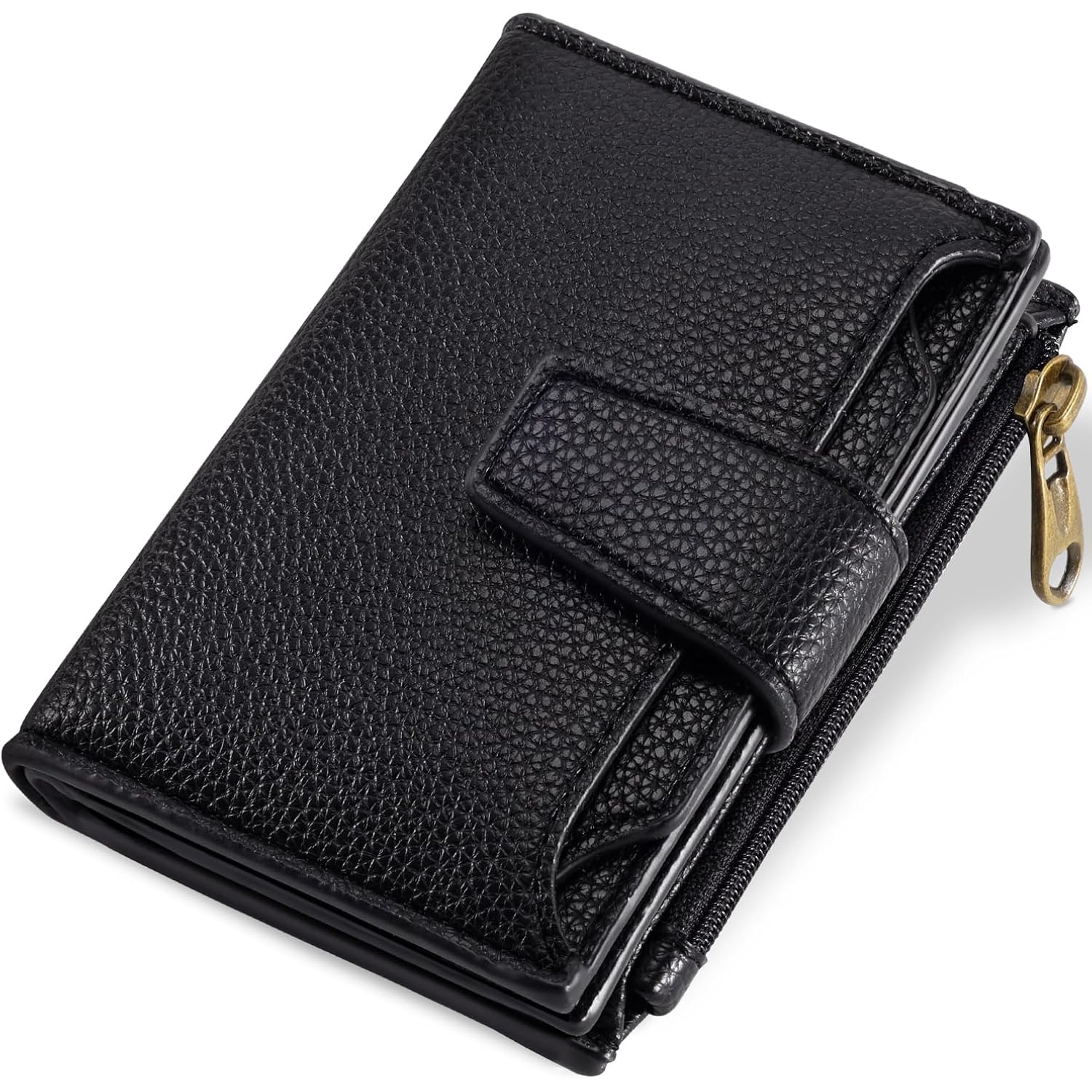 Airkit Small Wallet Women RFID Blocking Soft Leather Bifold Compact Card Holder Wallet for Women with Zipper Coin Pocket 4 ID Window