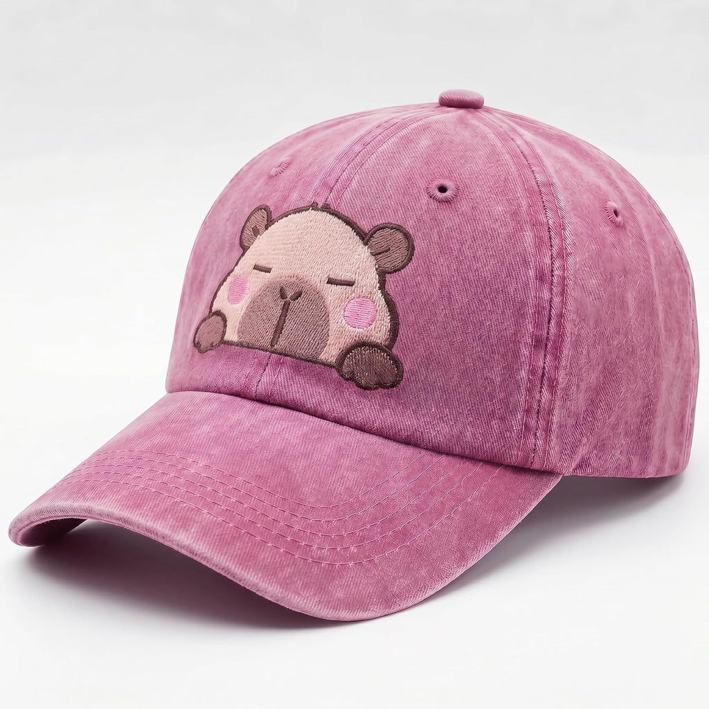 Capybara Gifts for Men Women Funny Capybara Embroidered Baseball Cap Capybara-washed Pink