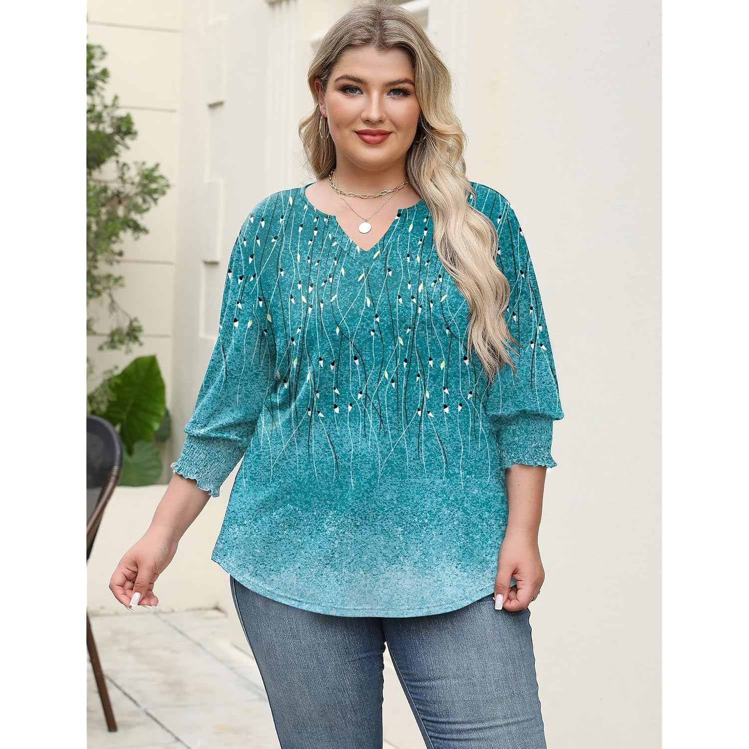 Rapbin Womens Plus Size Tops 3/4 Sleeve Blouses Shirts Casual V Neck Loose Tunic Tops 1X-5X