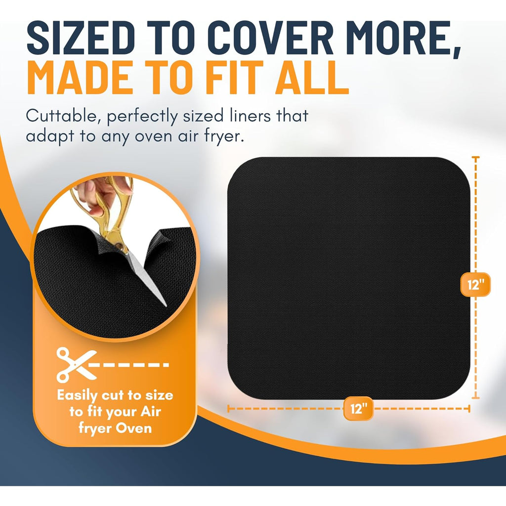 Toaster Oven Liners for Bottom of Oven (4 Pack) Reusable Non-Stick Heat Resistant Toaster Liners, Compatible with Breville, Cuisinart, Black & Decker, Dash, and More - Air Fryer Liners 12"x12" (Black)