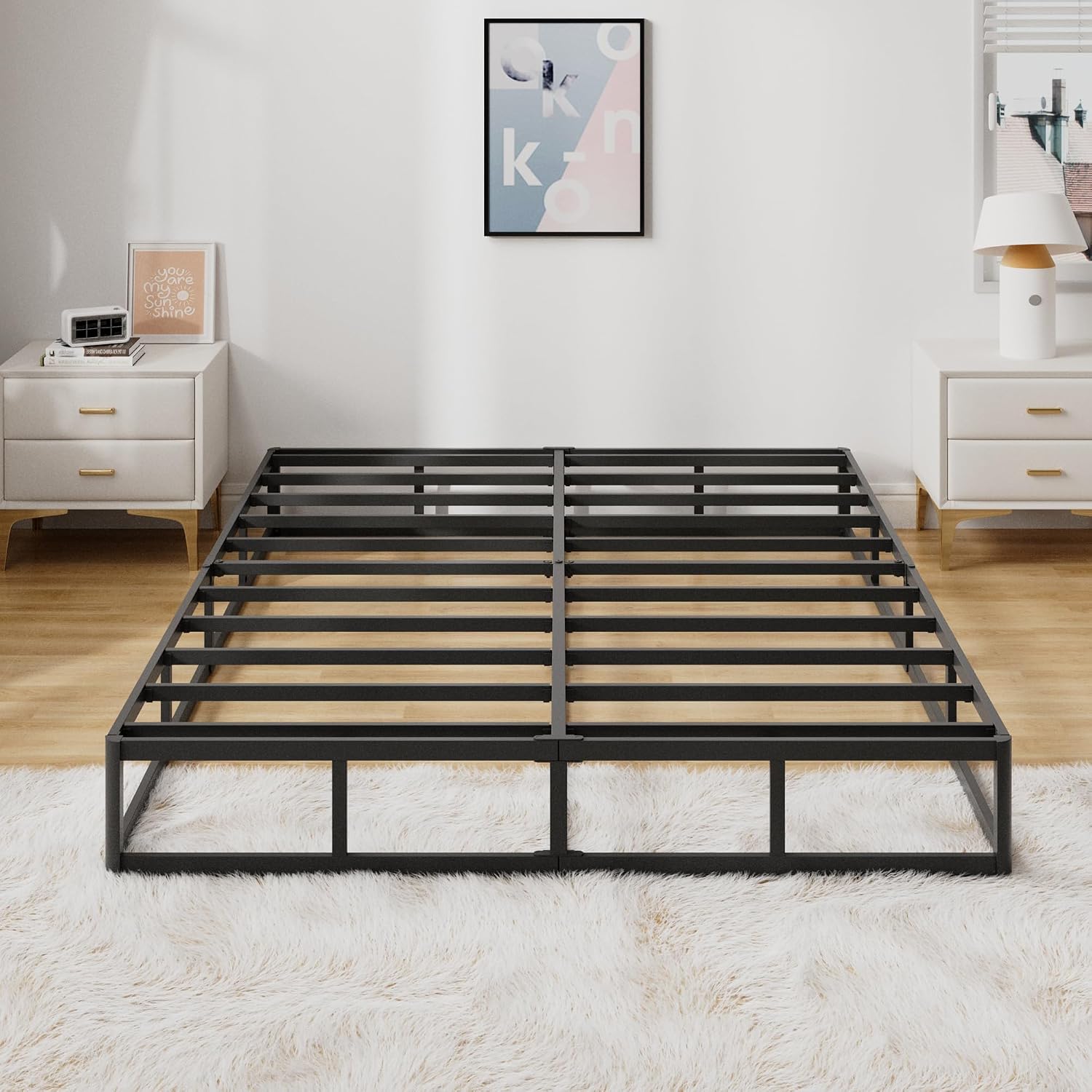 Snaye Queen Size Box Spring Bed Base 9 Inch, 3000Lbs Heavy Duty Box Spring Queen Metal Mattress Foundation, Tool-Free Easy Assembly, Noise Free | Tool-Free Assembly, Noise Free, 3000Lbs Heavy Duty