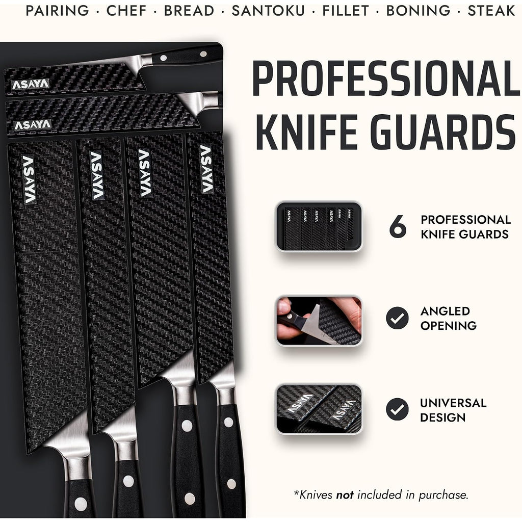 Asaya Professional Chef Knife Edge Guards – 6 Piece Knives Universal Covers - Extra Strength Abs Plastic And Food Safe Kitchen Knife Sheath Covers – Knives Not Included