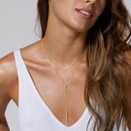 Yoosteel Long 14K-Gold-Plated Necklace for Women - Dainty Y-Shaped Necklaces Lariat Drop Chain Simple Jewelry Trendy Gift for Women