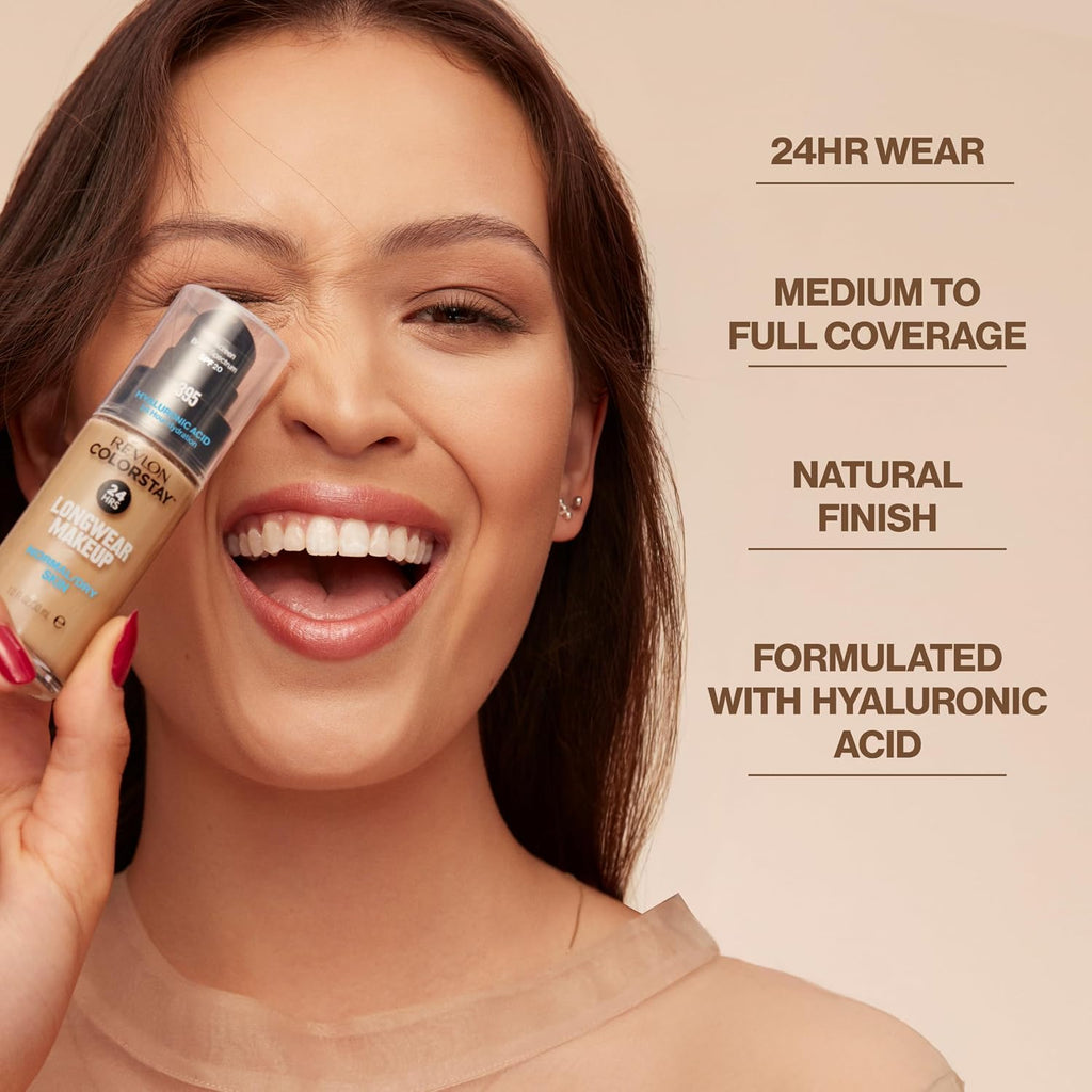 Revlon Liquid Foundation, Colorstay Face Makeup For Normal & Dry Skin, Spf 20, Longwear Medium-Full Coverage With Natural Finish, 320 True Beige, 1 Fl Oz