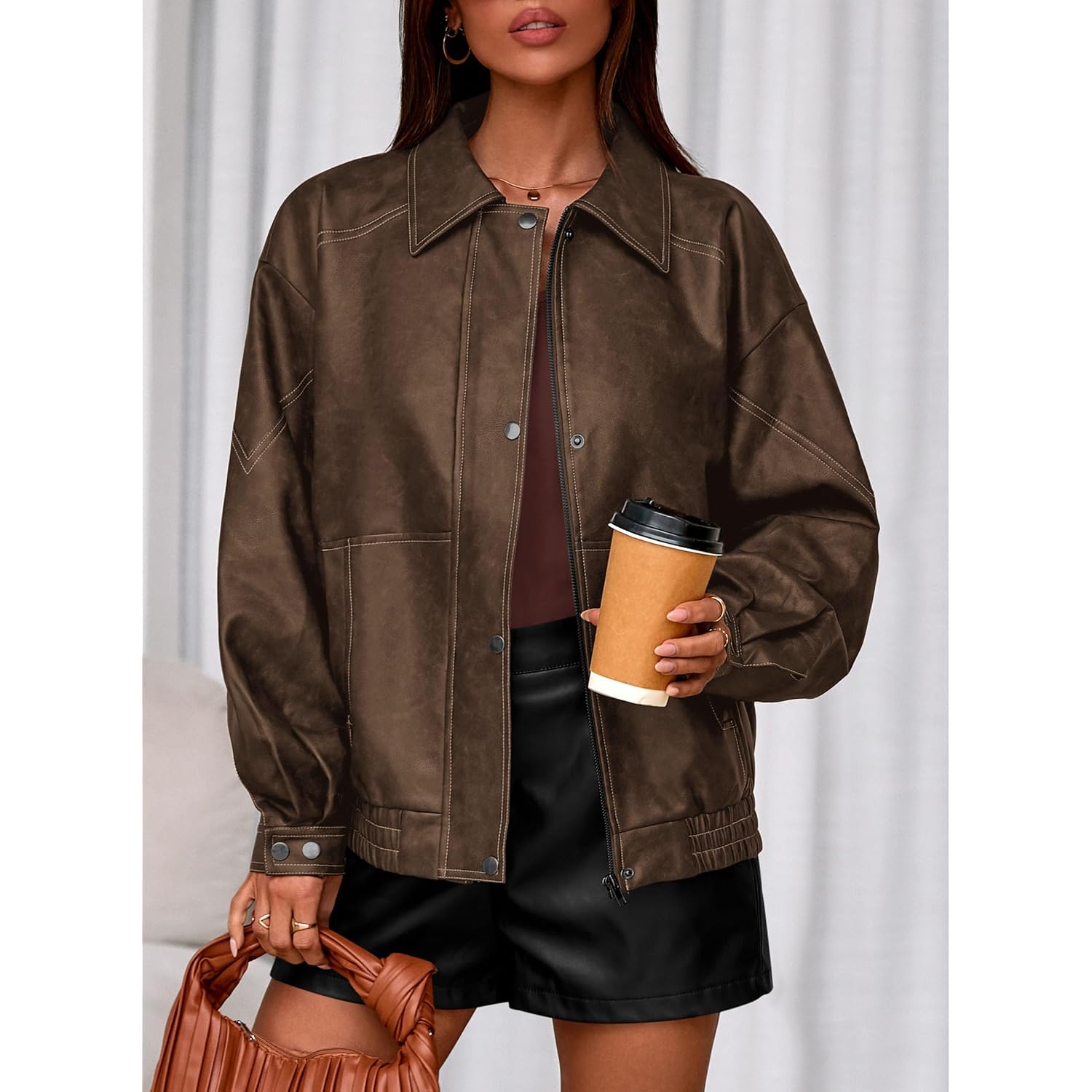 Prettygarden Faux Leather Jacket Women Bomber Motorcycle Zip Up Jackets Oversized Fall Fashion Outfits 2026 Winter Coats