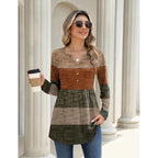 Zeagoo Women Blouses Long Sleeve Shirts Boho Henley V Neck Tops Business Casual Loose Pleated Fashion Clothing