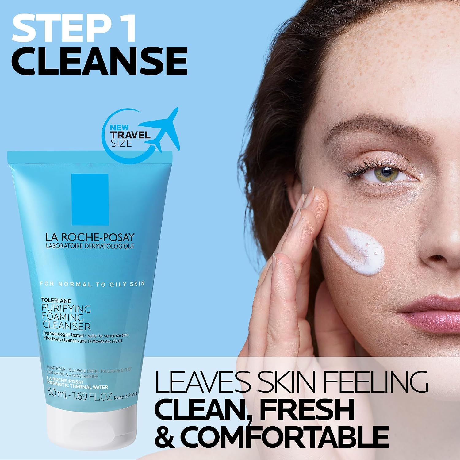 La Roche-Posay Toleraine Skin Care Set, Double Repair Face Moisturizer 100Ml & Purifying Foaming Facial Cleanser 50Ml, Oil Free Moisturizer & Face Wash For Oily Skin, Formulated With Niacinamide