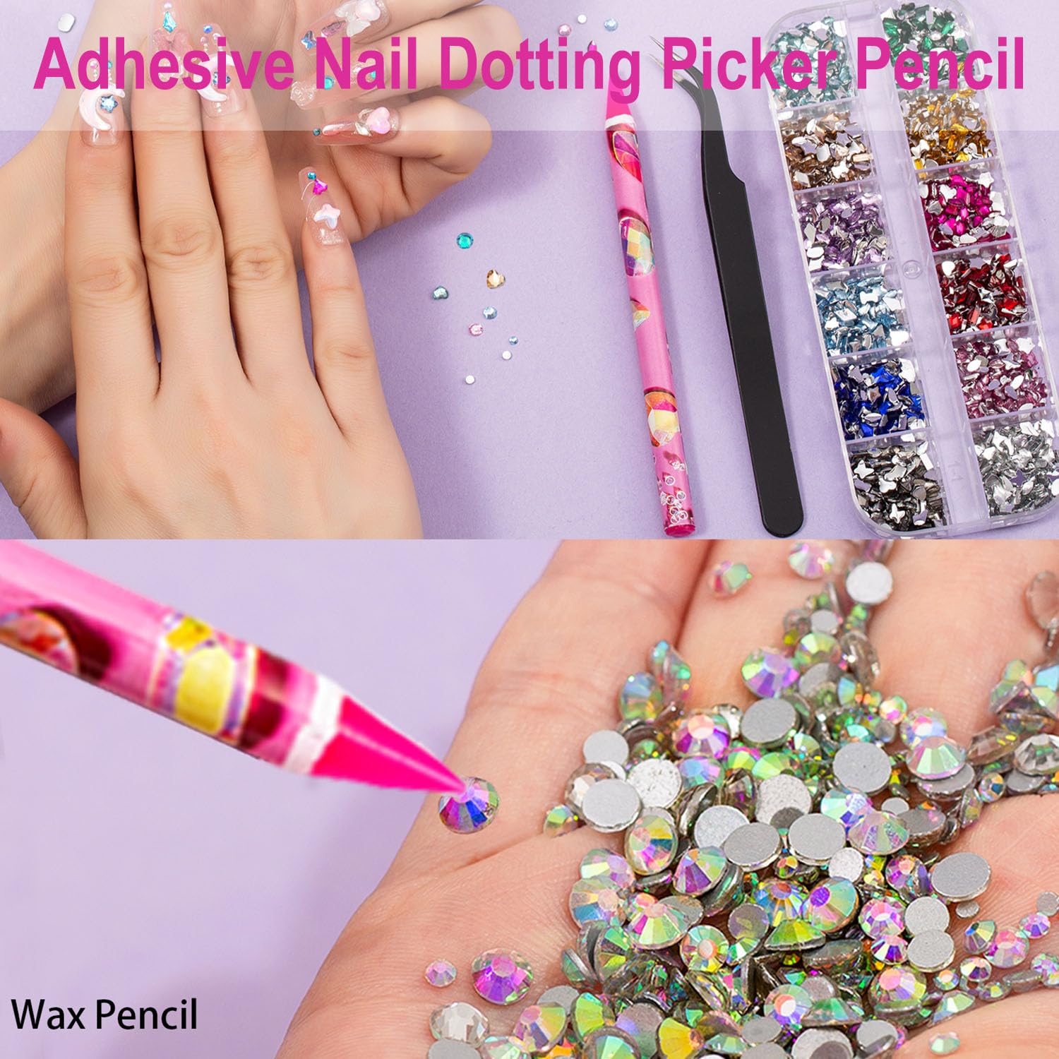 10pcs Nail Dotting Rhinestone Picker Tool, Self-Adhesive Wax Pencil for Rhinestones Nail Charms Gems, Nail Art Tools Diamond Art Accessories,Wax Pen Diamond Painting Tools for Bedazzler Bedazzling Kit