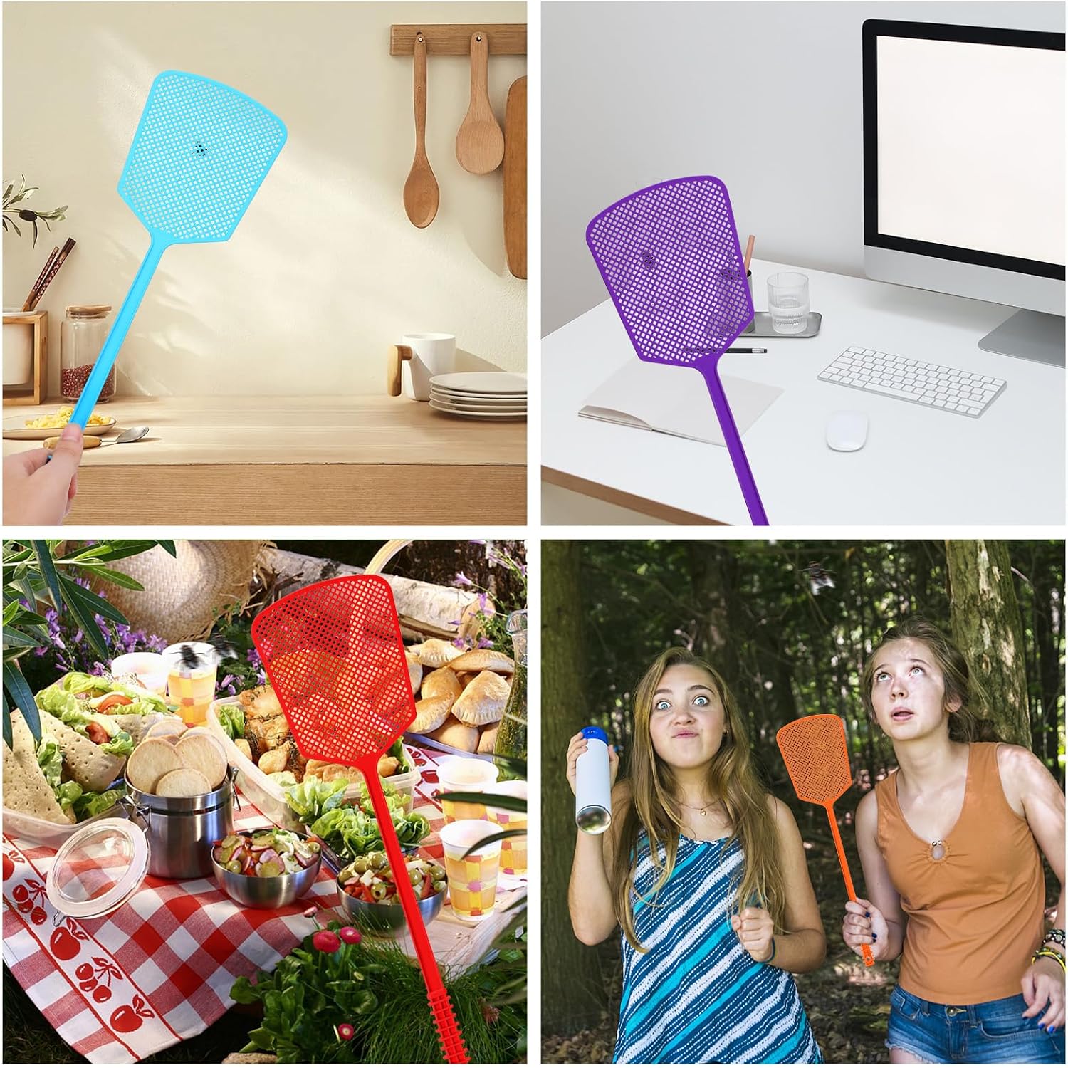 Fly Swatter,Plastic Flyswatters Multi-Pack,6 Bulk Vibrant Colorful Fly Killer,Long Handle Bug Swatter For Indoor And Outdoor