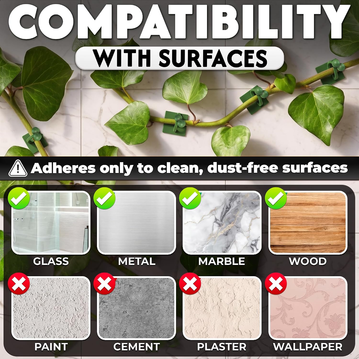 110 Pcs Self-Adhesive Climbing Plant Wall Clips For Vines (Green) | Adhesive Plant Clips For Climbing Plants, Pothos, And Ivy; 40 Small, 40 Medium, 30 Large Sizes In Set; For Indoor & Outdoor