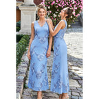 Ofeefan Summer Wedding Guest Dresses For Women V Neck Sleeveless Floral Bodycon Cocktail Midi Formal Party Dress