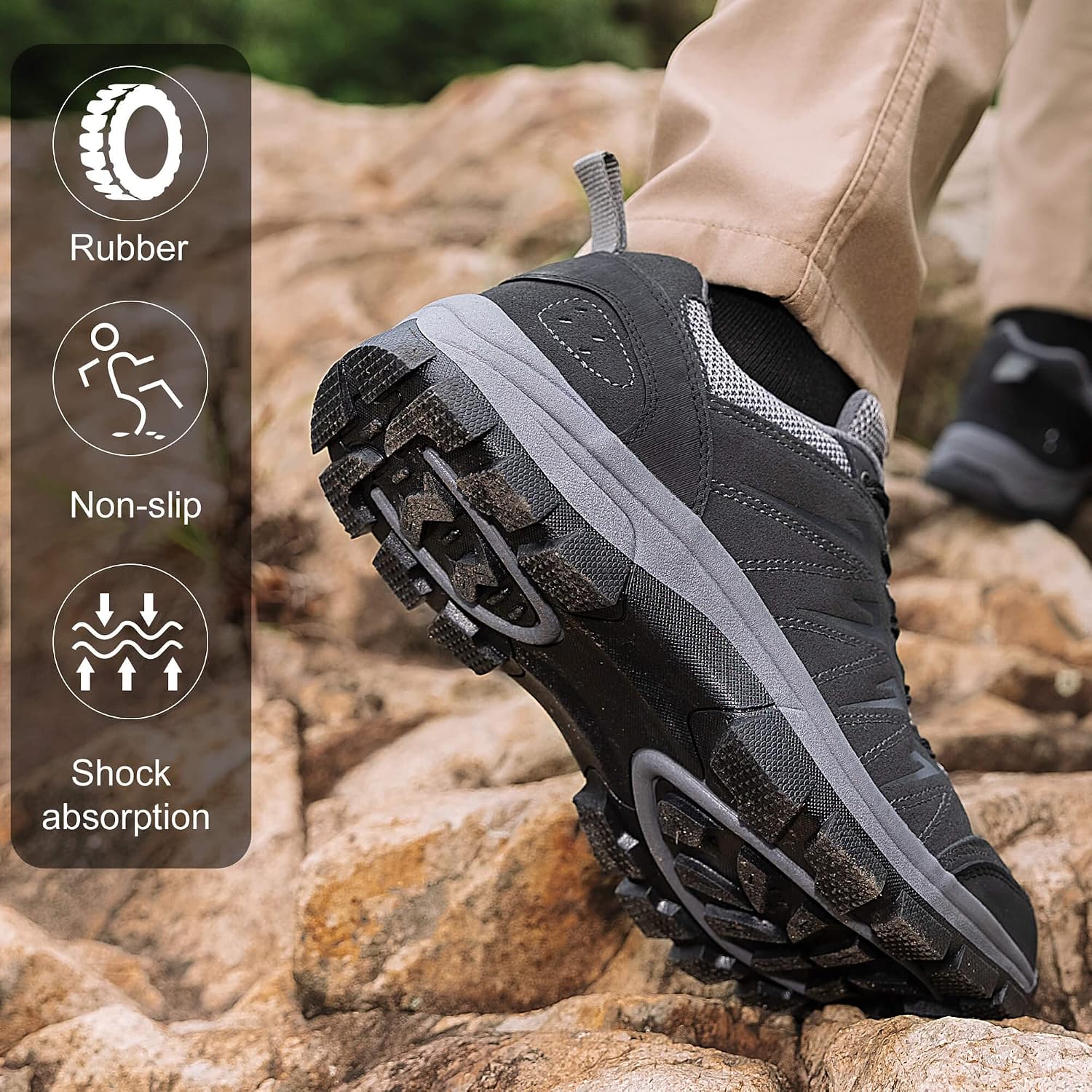Ol Outjet Legend Men'S Waterproof Hiking Shoes Leather Comfortable Lightweight Anti-Slip Outdoor Walking Work Sneakers