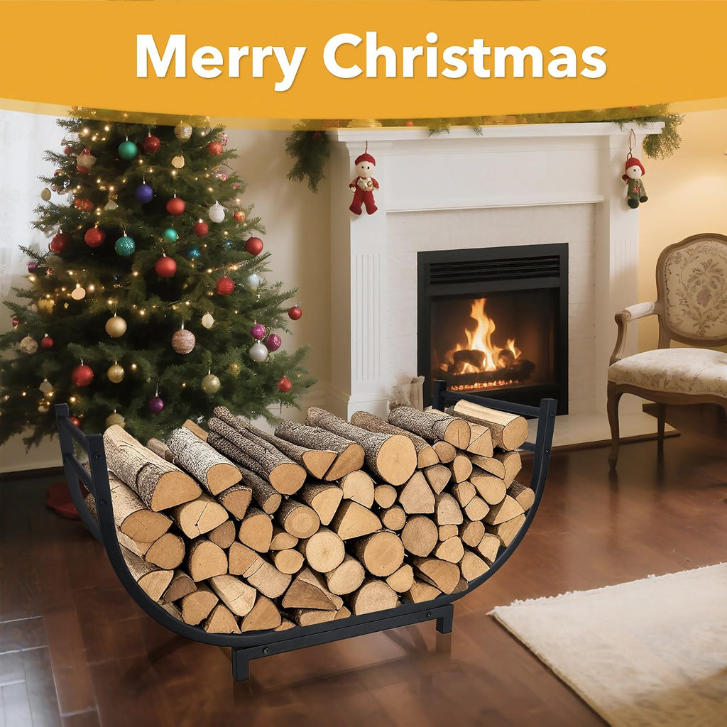 Facka 30 Inch Firewood Rack Outdoor Metal Wood Rack | Iron Fire Log Stacker Holder For Fireplace, Patio, Porch, Yard, Garden, Indoor Outdoor Wood Storage
