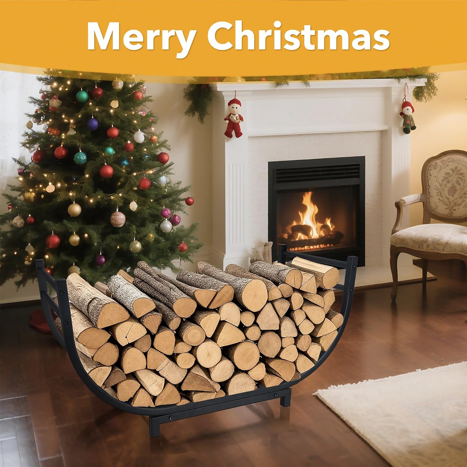 Facka 30 Inch Firewood Rack Outdoor Metal Wood Rack | Iron Fire Log Stacker Holder For Fireplace, Patio, Porch, Yard, Garden, Indoor Outdoor Wood Storage