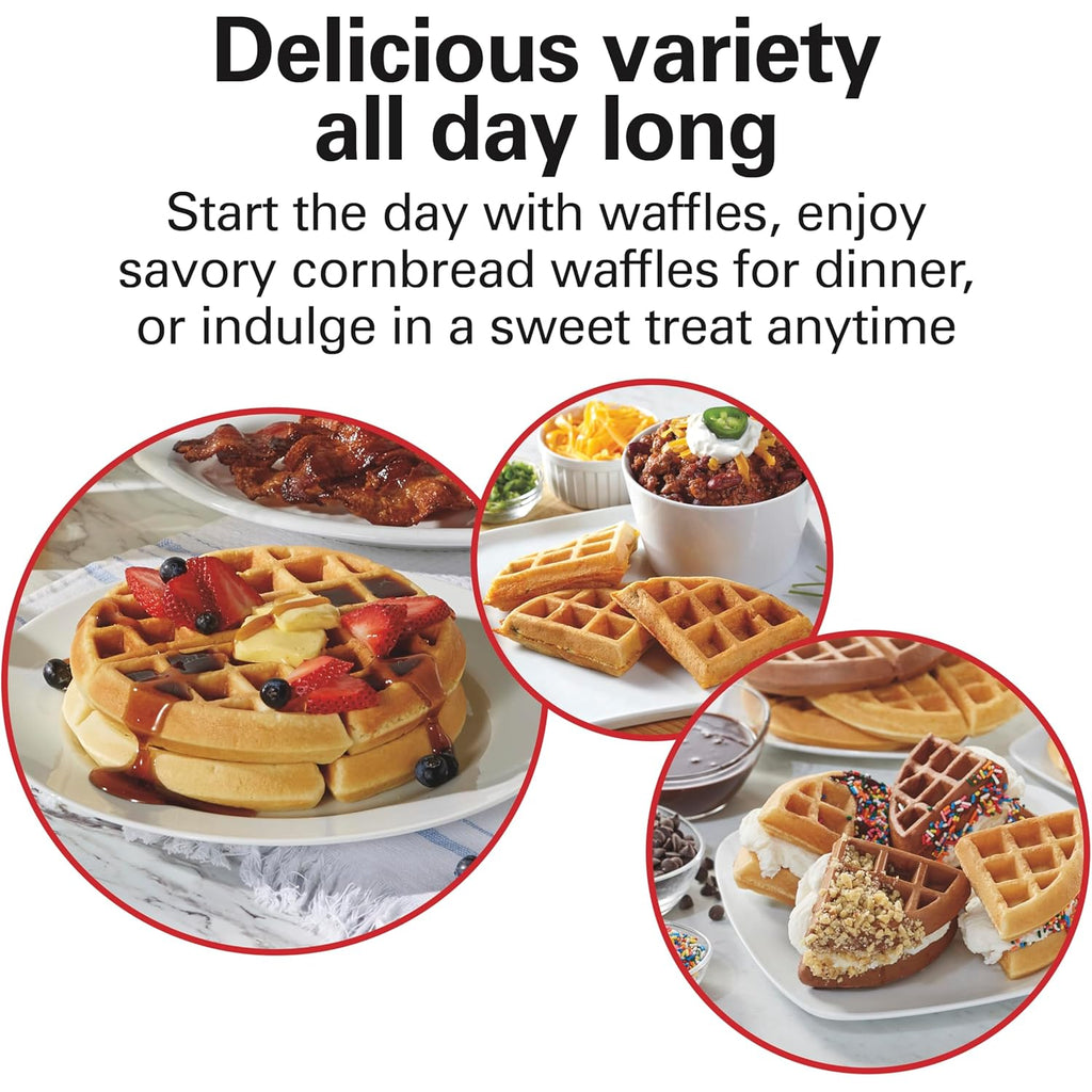 Hamilton Beach Belgian Waffle Maker with PFAS-Free Non-Stick Ceramic-Coated Plates, Browning Control, Indicator Lights, Stainless Steel (26081)