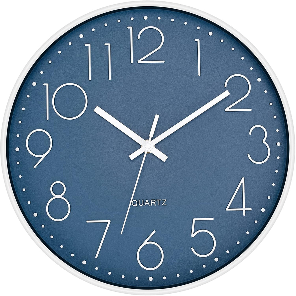 Foxtop Modern Wall Clock Silent Non Ticking Battery Operated Quartz Round Wall Clock Decor For Bedroom Kitchen Home Office School (12 Inch, Cerulean)