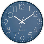 Foxtop Modern Wall Clock Silent Non Ticking Battery Operated Quartz Round Wall Clock Decor For Bedroom Kitchen Home Office School (12 Inch, Cerulean)