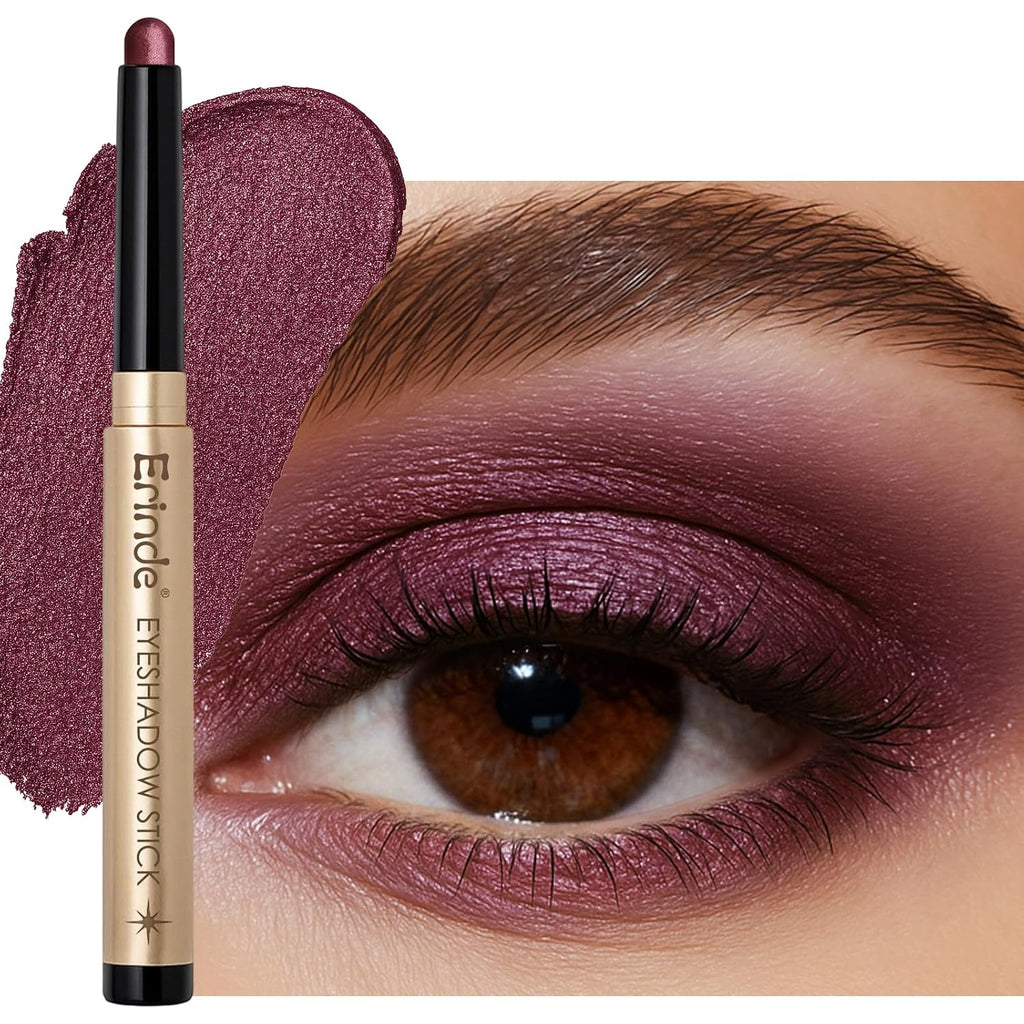 Erinde Waterproof Shimmer Eyeshadow Stick, Plum Brown Mauve Cream Eye Shadow Stick, Long-Lasting Crease-Proof Cream To Powder Buildable & Blendable Eye Shadow Pencils Crayon, Vegan & Cruelty-Free, B06