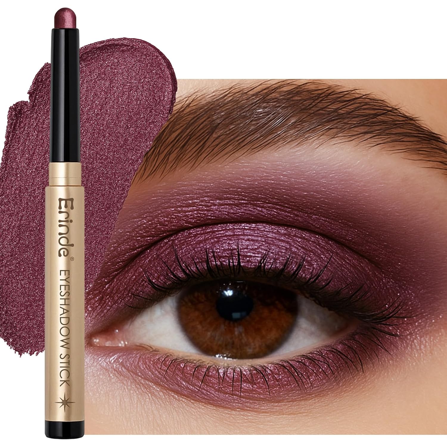 Erinde Waterproof Shimmer Eyeshadow Stick, Plum Brown Mauve Cream Eye Shadow Stick, Long-Lasting Crease-Proof Cream To Powder Buildable & Blendable Eye Shadow Pencils Crayon, Vegan & Cruelty-Free, B06