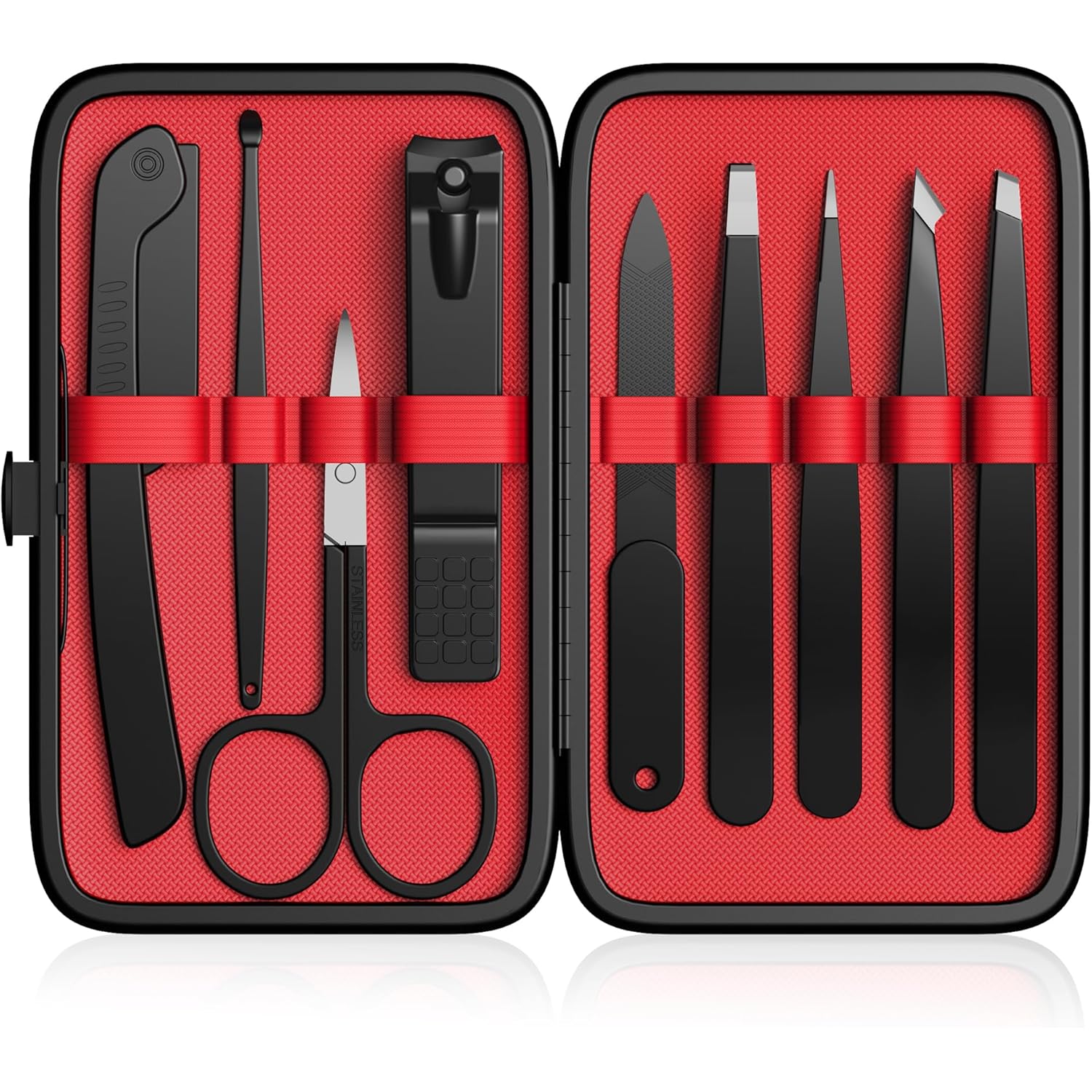 Yougai Tweezers Set,9 Pcs Professional Stainless Steel Tweezer Kit-Great Precision Eyebrow Tweezers for Ingrown Facial Hair with Leather Travel Case as Stocking Stuffing Gifts
