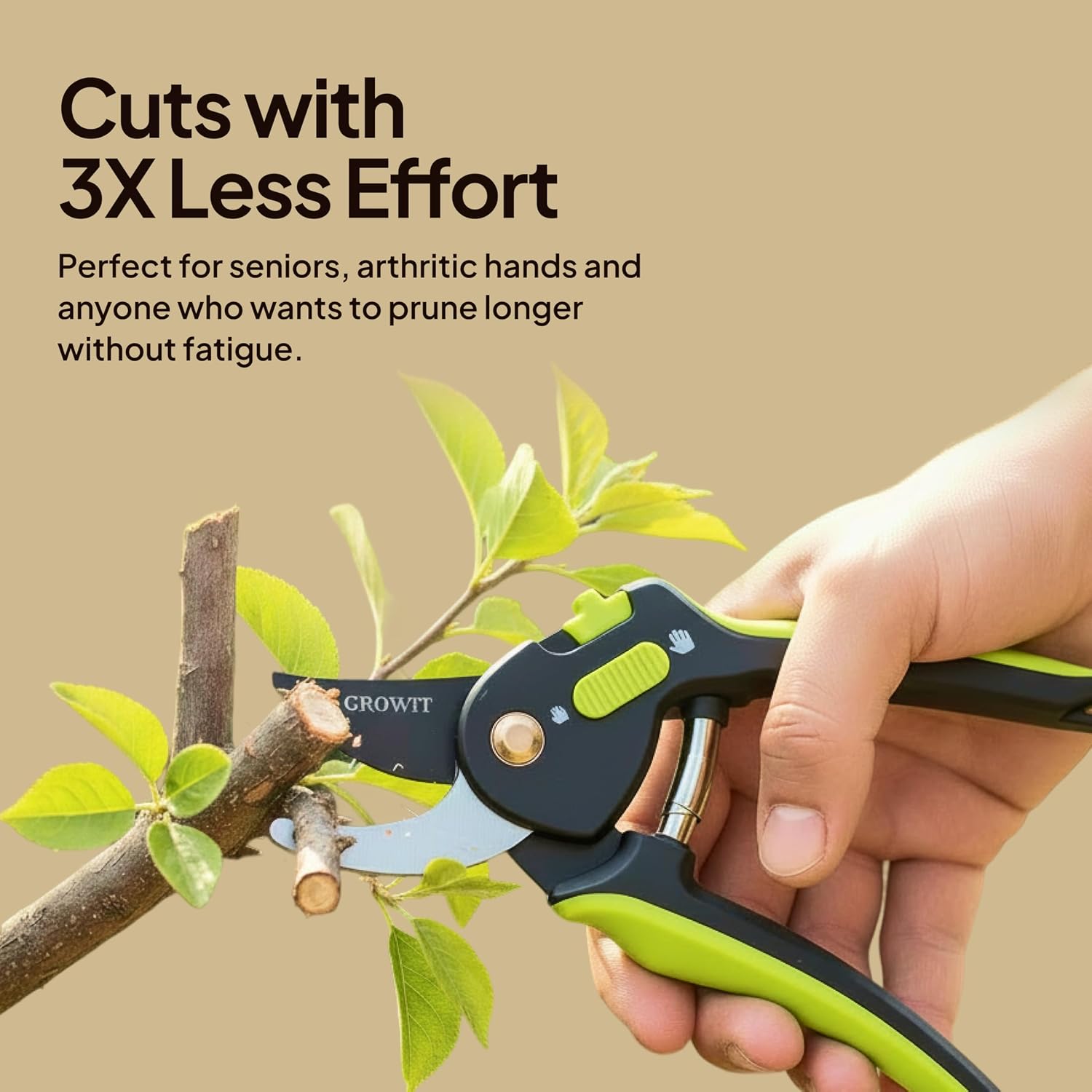 8.5" Professional Pruning Shears, Garden Clippers - Cuts 3X Easier Sharp Japanese Blade, Arthritis Friendly Garden Scissors For Seniors, Bonsai Cutters