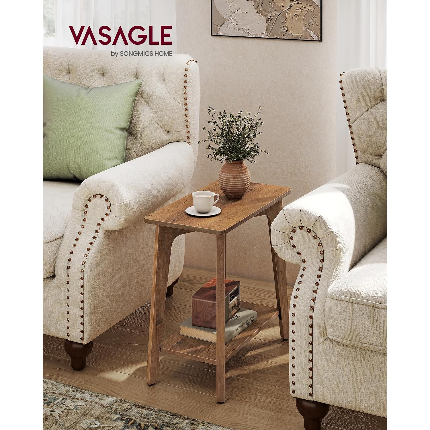 Vasagle Maezo Collection - Side Table, 2-Tier Small Rectangular End Table, 11.8 X 18.9 X 21.8 Inches, Nightstand With Tapered Legs, Curved Transitions, For Small Spaces, Honey Brown Ulet332K01