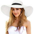 Senker Fashion Sun Hats for Women Oversize Wide Brim Straw Beach Hat Floppy Foldable Roll-Up Summer Vacation UPF 50+