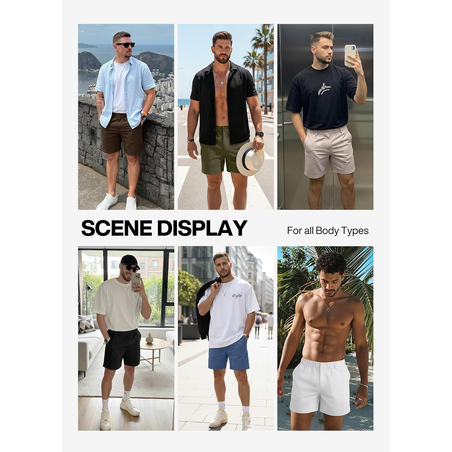 Rqp Men'S Cotton Casual Shorts Classic-Fit 5" Chino Shorts Elastic Waist Daily Wear Dress Shorts