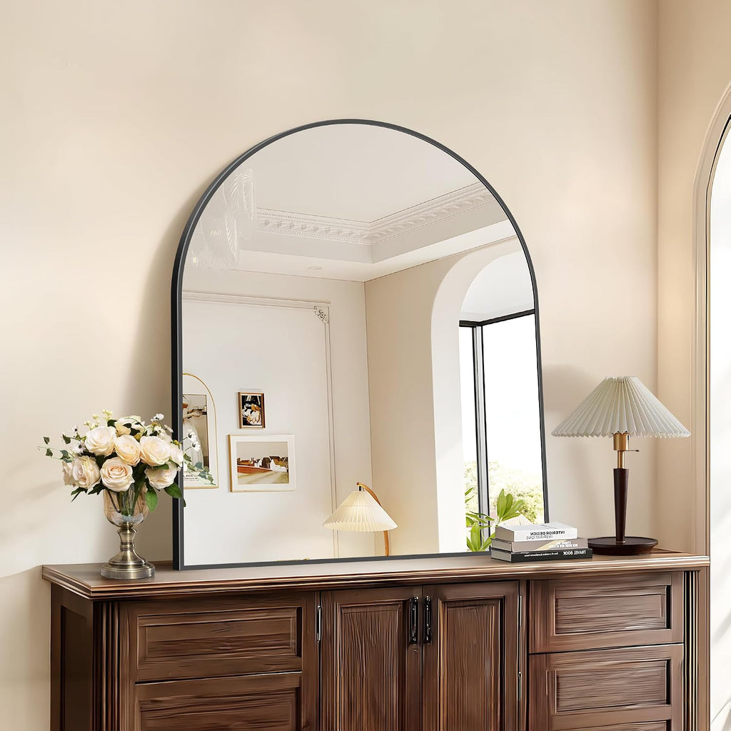 Cofeny Black Arch Mirror, 30’’X36’’ Black Mirror For Bathroom, Wide Arched Bathroom Mirror With Metal Frame, Wall Mounted Mirror For Bedroom Living Room Entryway Modern