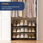 Enjoybasics 3 Tier Expandable Shoe Rack For Closet, Free Standing Metal Shoe Shelf Storage Organizer Holder 12 Pairs, Adjustable Width Shoe Rack For Entryway Small Space, Black