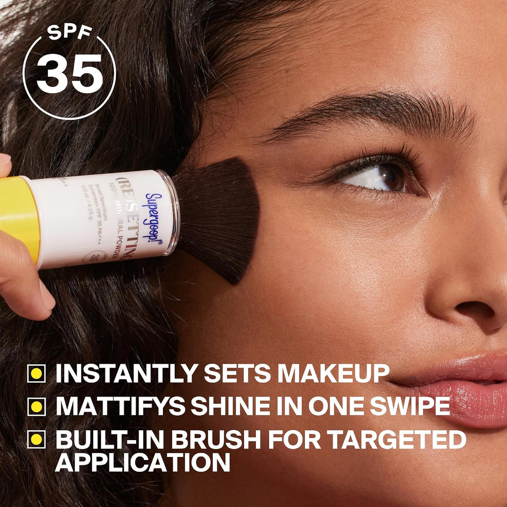 Supergoop! (Re) Setting Face Powder Spf 35 - Broad Spectrum Mineral Sunscreen - 0.15 Oz - Shine Control, Matte Finishing, On-The-Go Sun Protection