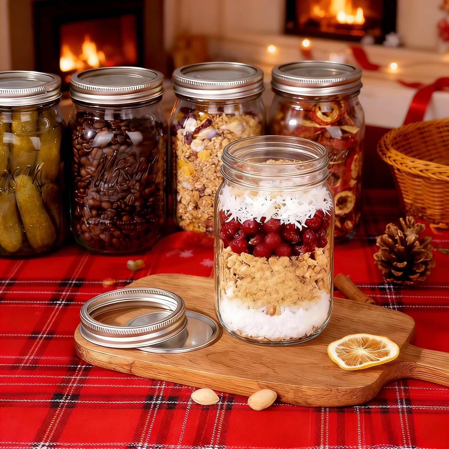 WELLIFE Wide Mouth Mason Jars, 12 Pack Mason Jars 32 oz for Pickling, Canning, Fermenting and Food Storage, Microwave & Dishwasher Safe