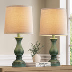 Farmhouse Table Lamps Set Of 2 - Rustic Lamp For Bedroom Living Room, 22" Boho Bedside Lamps For Night Stands End Table Office Desk Lamp Nightstand With Linen Shades(Antique Green)
