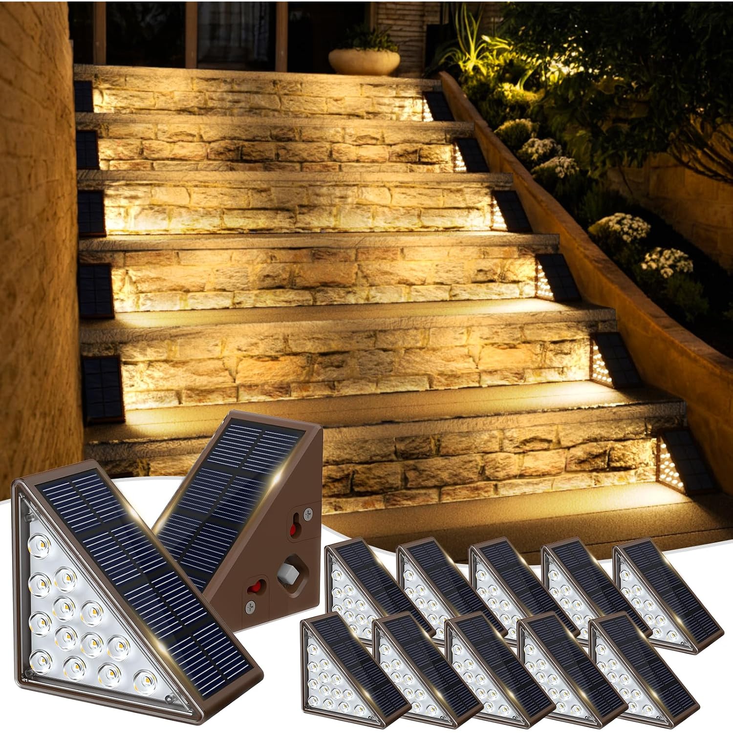 Jofios Solar Step Lights For Outside, 12Pack Solar Stair Lights Outdoor Waterproof Ip67, Deck Step Lights, Outdoor Light Decor For Staircase, Patio, Front Step, Pathway, Front Porch(Warm Brown)