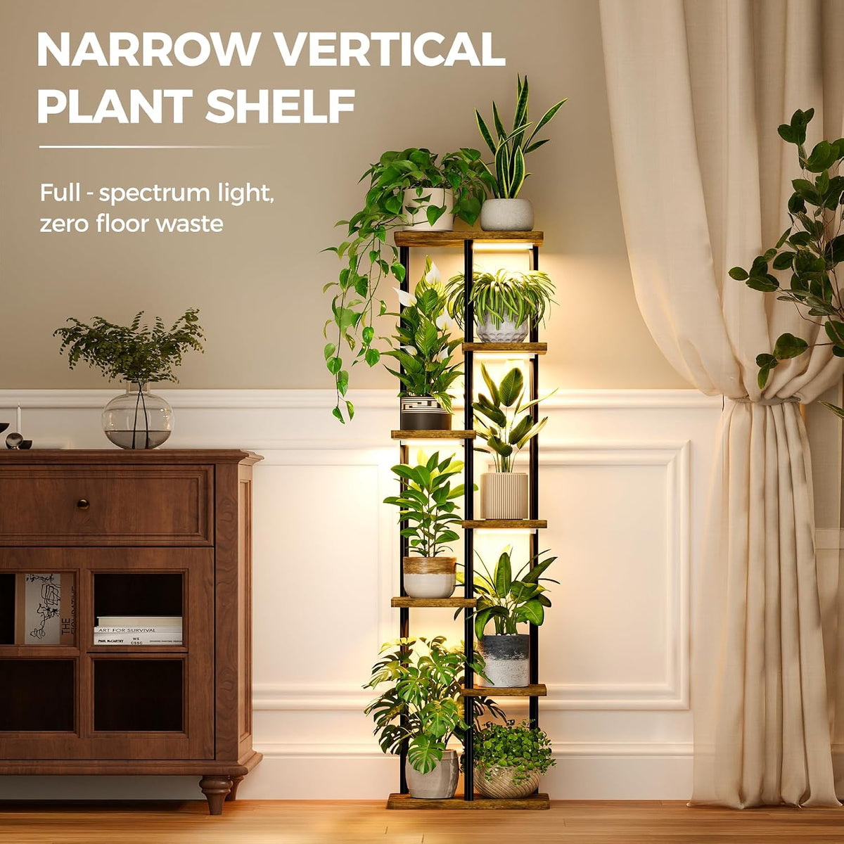 Bamworld Plant Stand With Grow Light For Indoor Plants Corner 7 Tier Metal Plant Shelf Wood Flower Stand For Home Living Room Decor Patio Decor