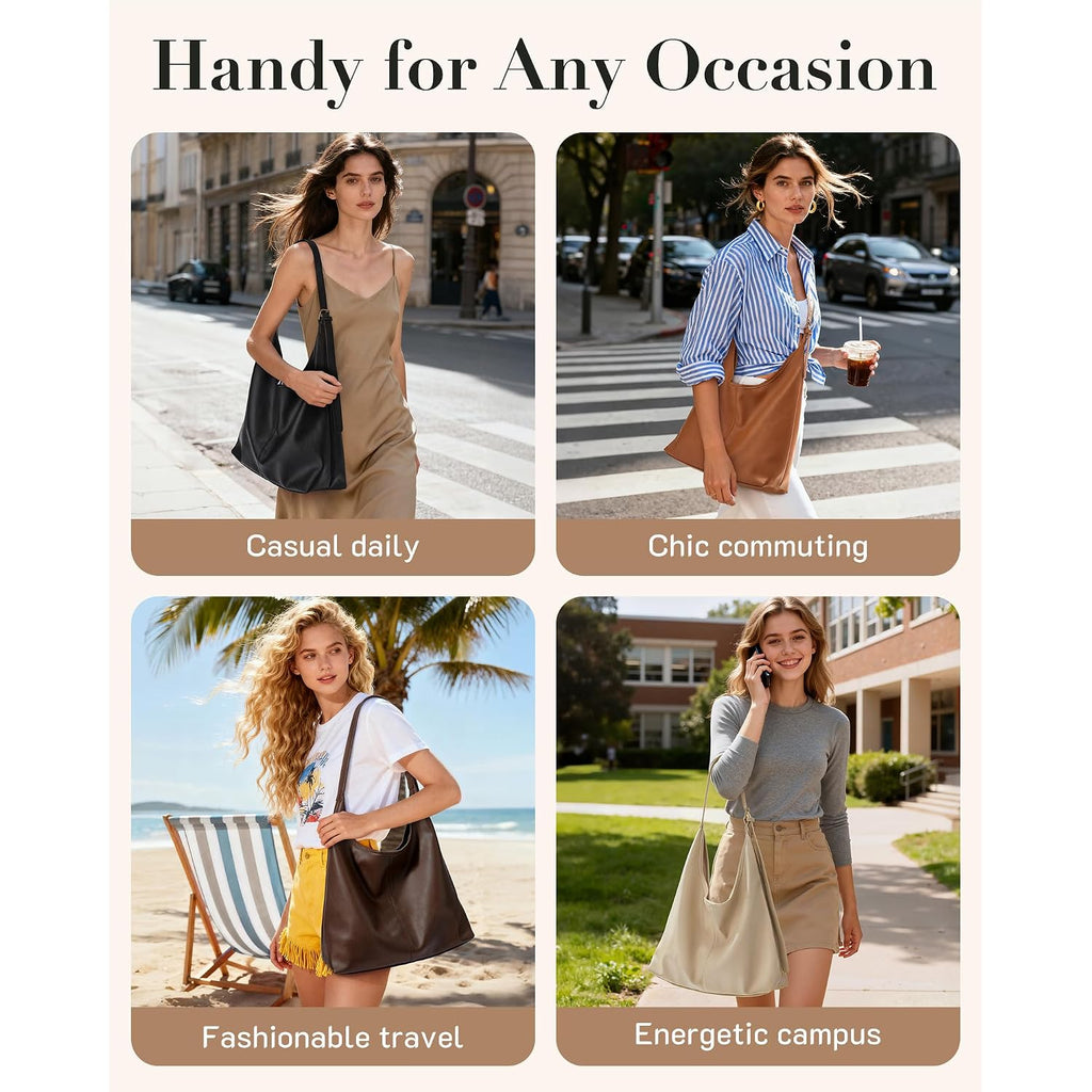 Missnine Hobo Bags Purses For Women, Soft Shoulder Bag Vegan Leather Tote Crossbody Purse Ladies Slouchy Handbag With Pouch