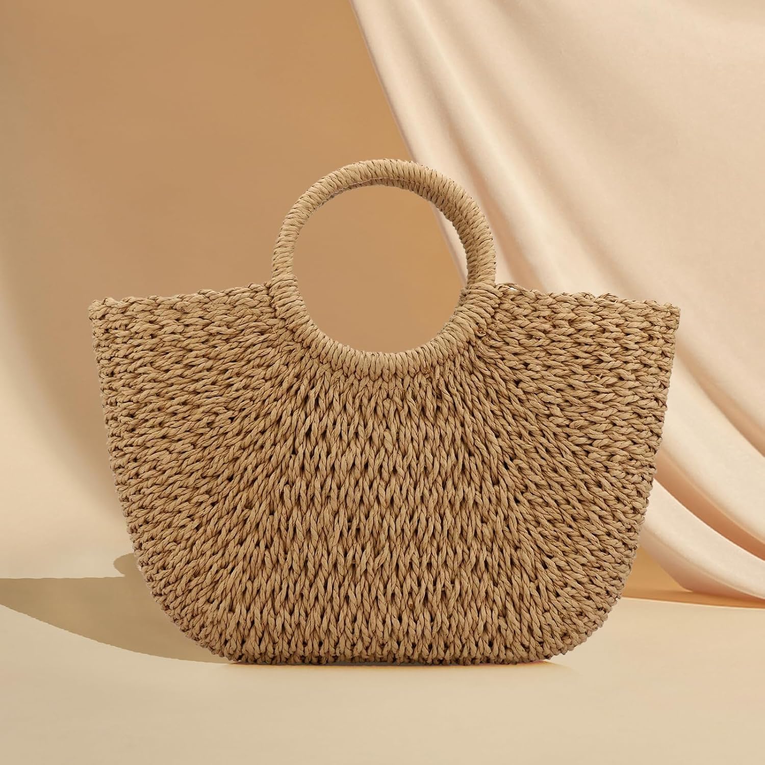 Women Summer Beach Bag, Straw Handbag Top Handle Big Capacity Travel Tote Purse Hand Woven Straw Large Hobo Bag