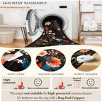 RELEANY Floral Nursery 5x7 Area Rugs Washable Print Boho Cute Carpet Non Slip Flower Low Pile for Living Room Kids Girls Playroom Bedroom Kitchen Office Farmhouse-Black