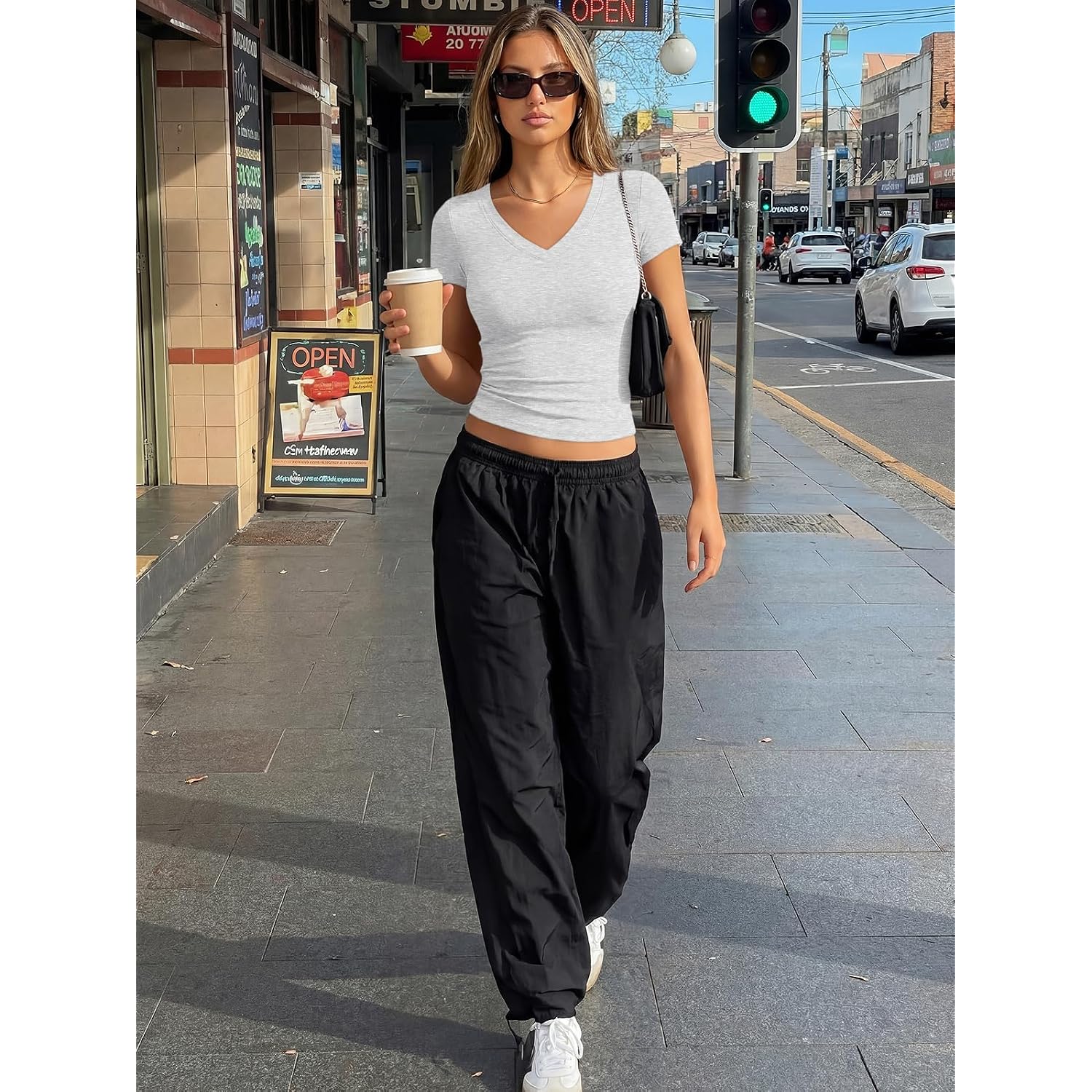 Trendy Queen Womens V Neck Short Sleeve Shirts Buttery Soft Crop Tops 2026